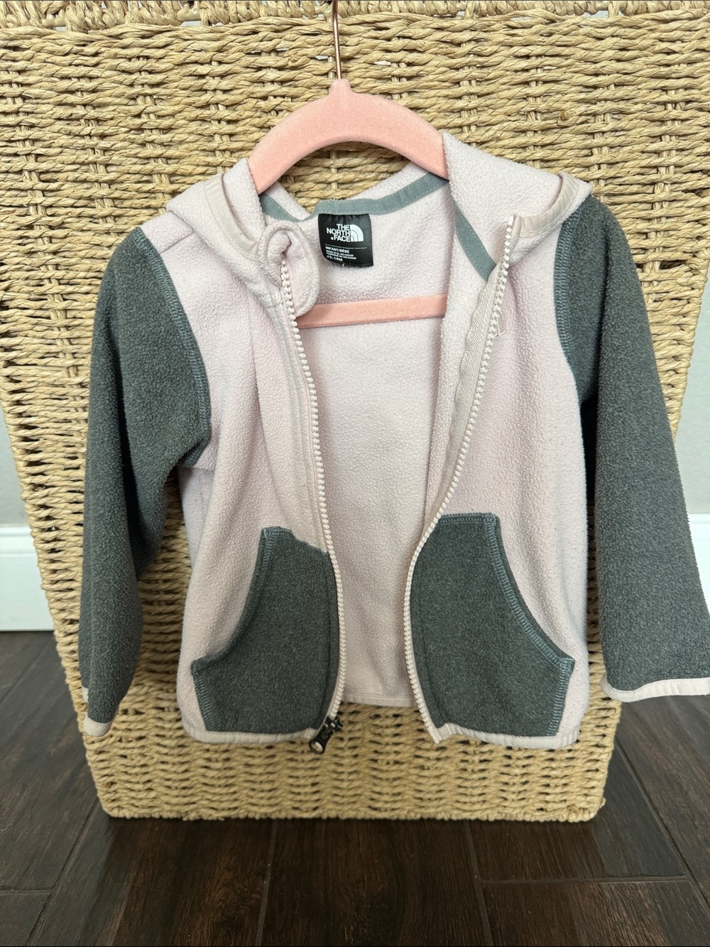 The North Face Light Pink and Gray Kids Fleece Zip Hoodie